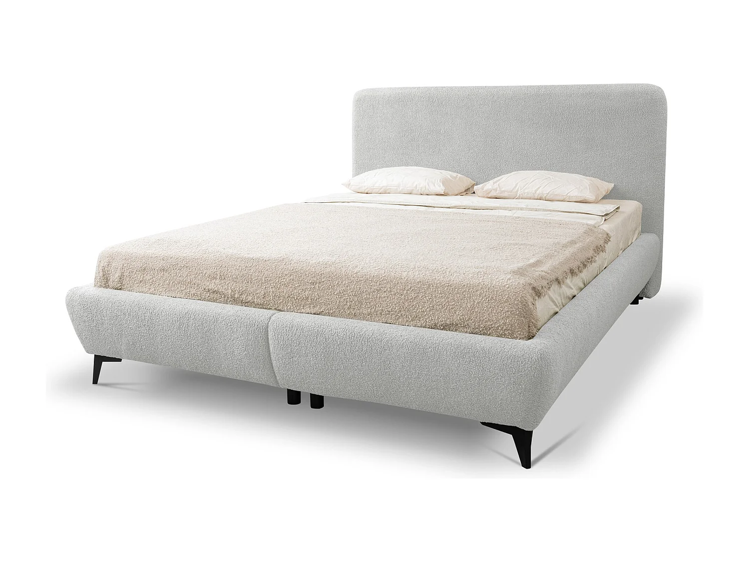 Lit rembourré avec rangement 157 x 223 - en Bouclé - gris clair - MAKAPU