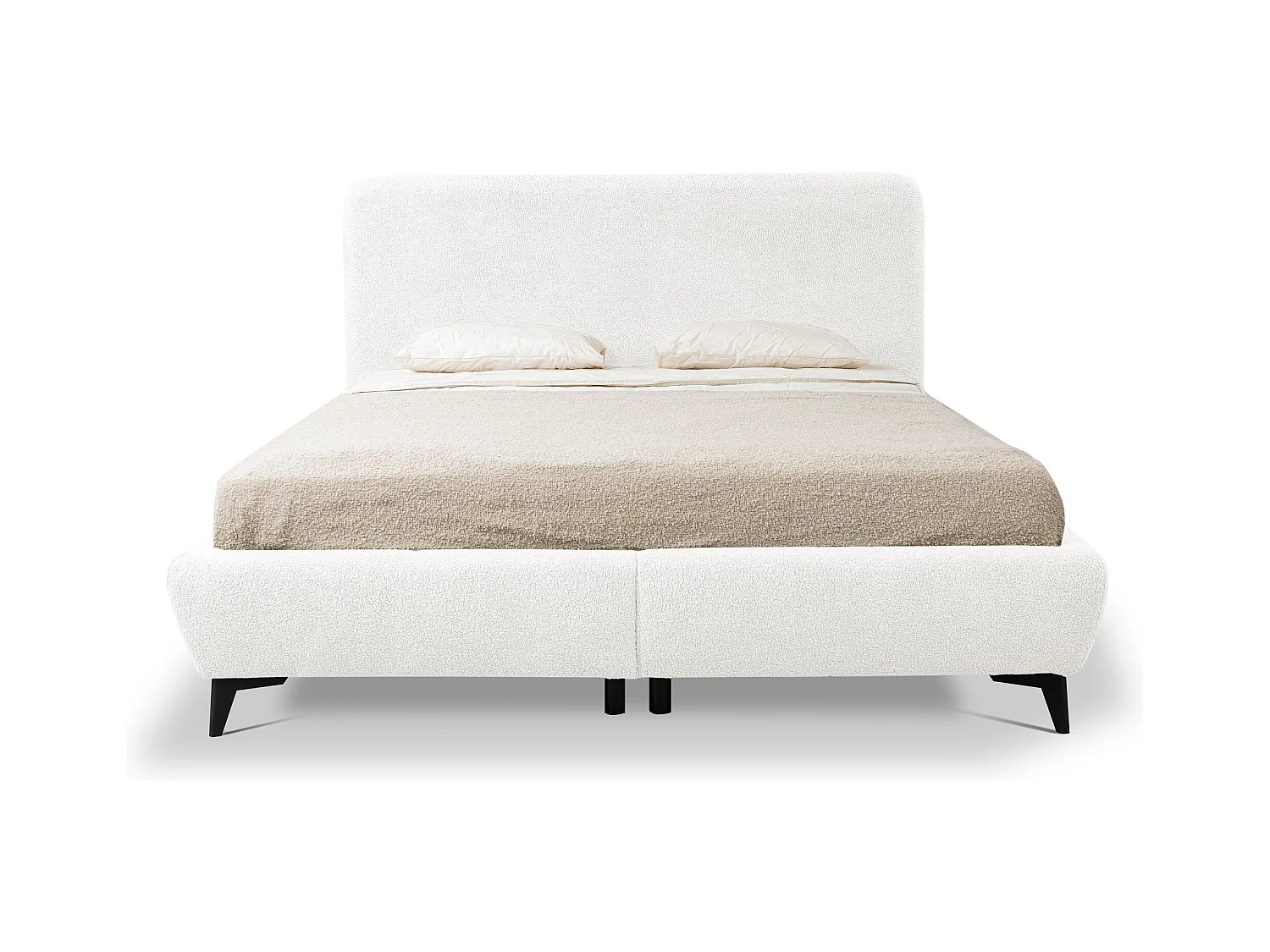 Lit rembourré avec rangement 197 x 223 - en Bouclé - blanc - MAKAPU