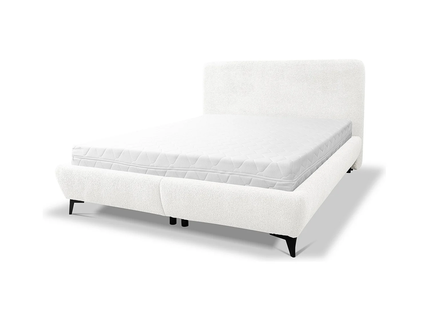 Lit rembourré avec rangement 197 x 223 - en Bouclé - blanc - MAKAPU