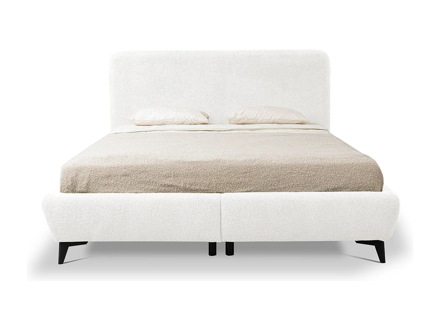 Lit rembourré avec rangement 197 x 223 - en Bouclé - blanc - MAKAPU