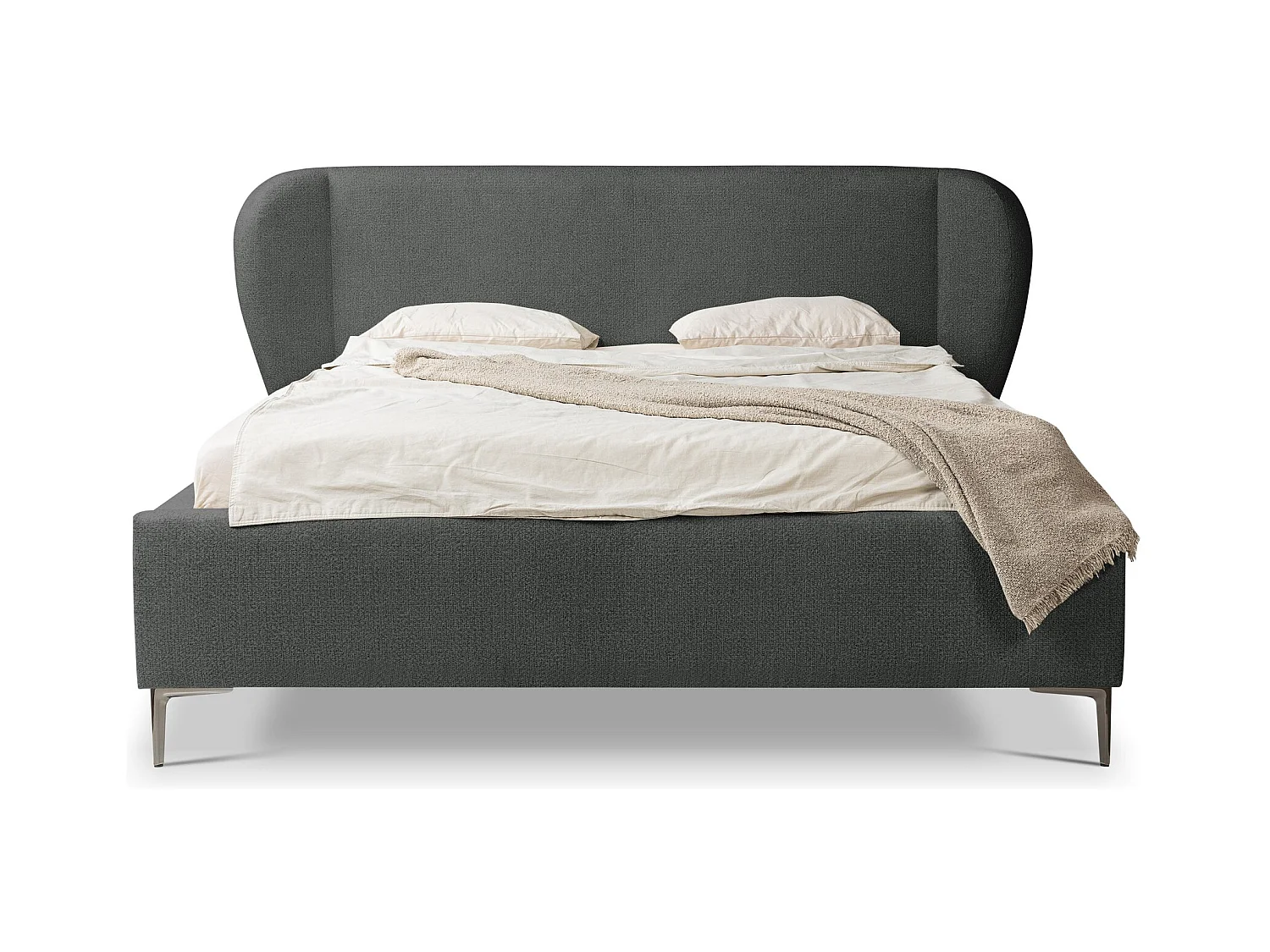 Lit rembourré avec rangement 208 x 224 - en Chenille - gris clair - MAKANA