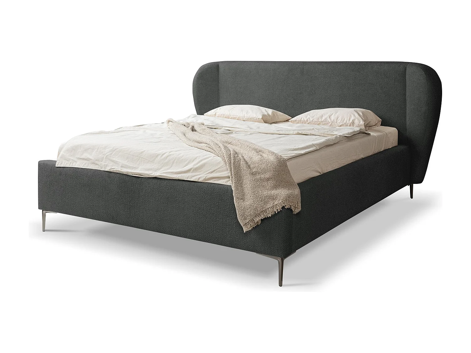 Lit rembourré avec rangement 208 x 224 - en Chenille - gris clair - MAKANA