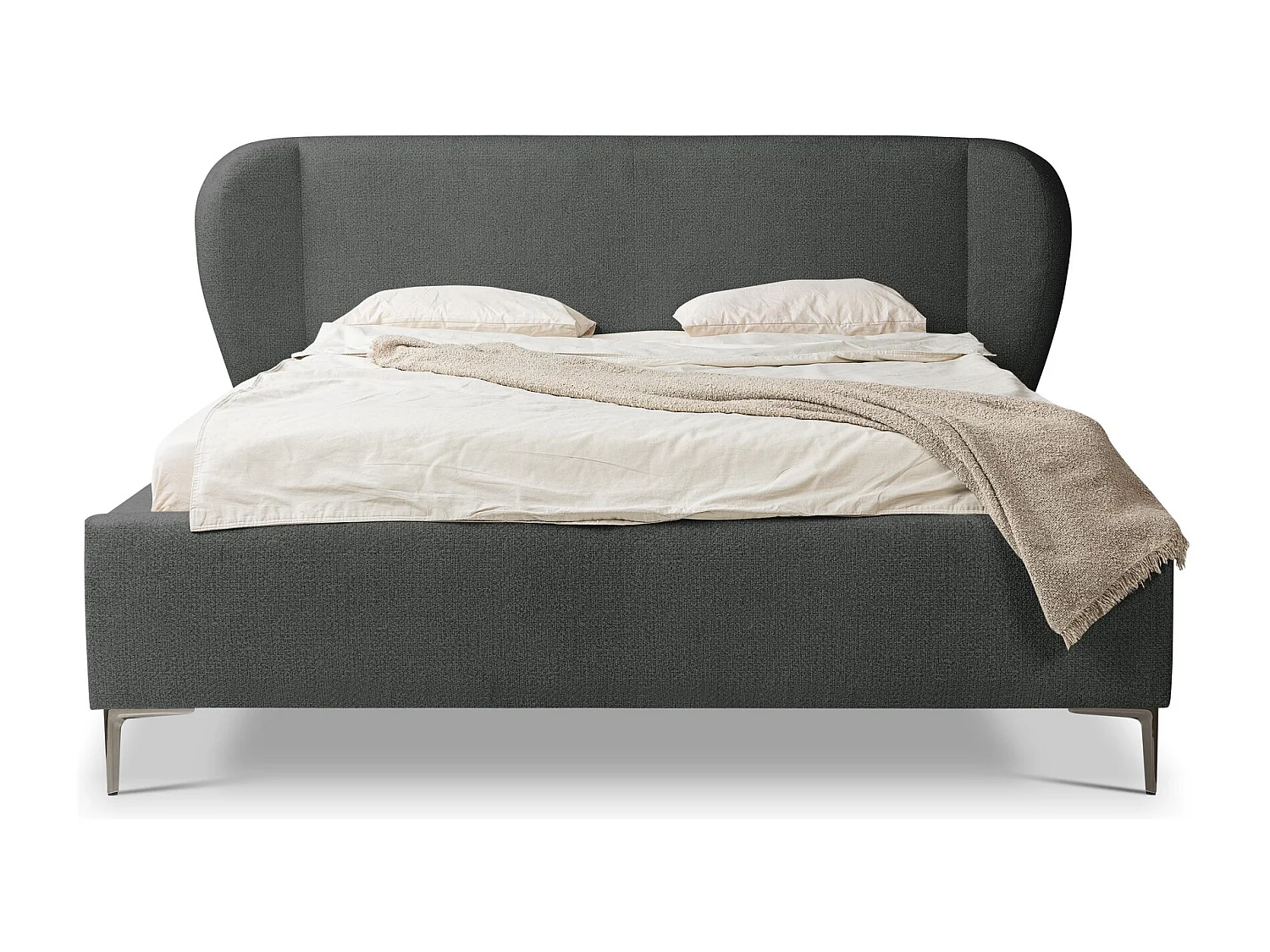 Lit rembourré avec rangement 208 x 224 - en Chenille - gris clair - MAKANA