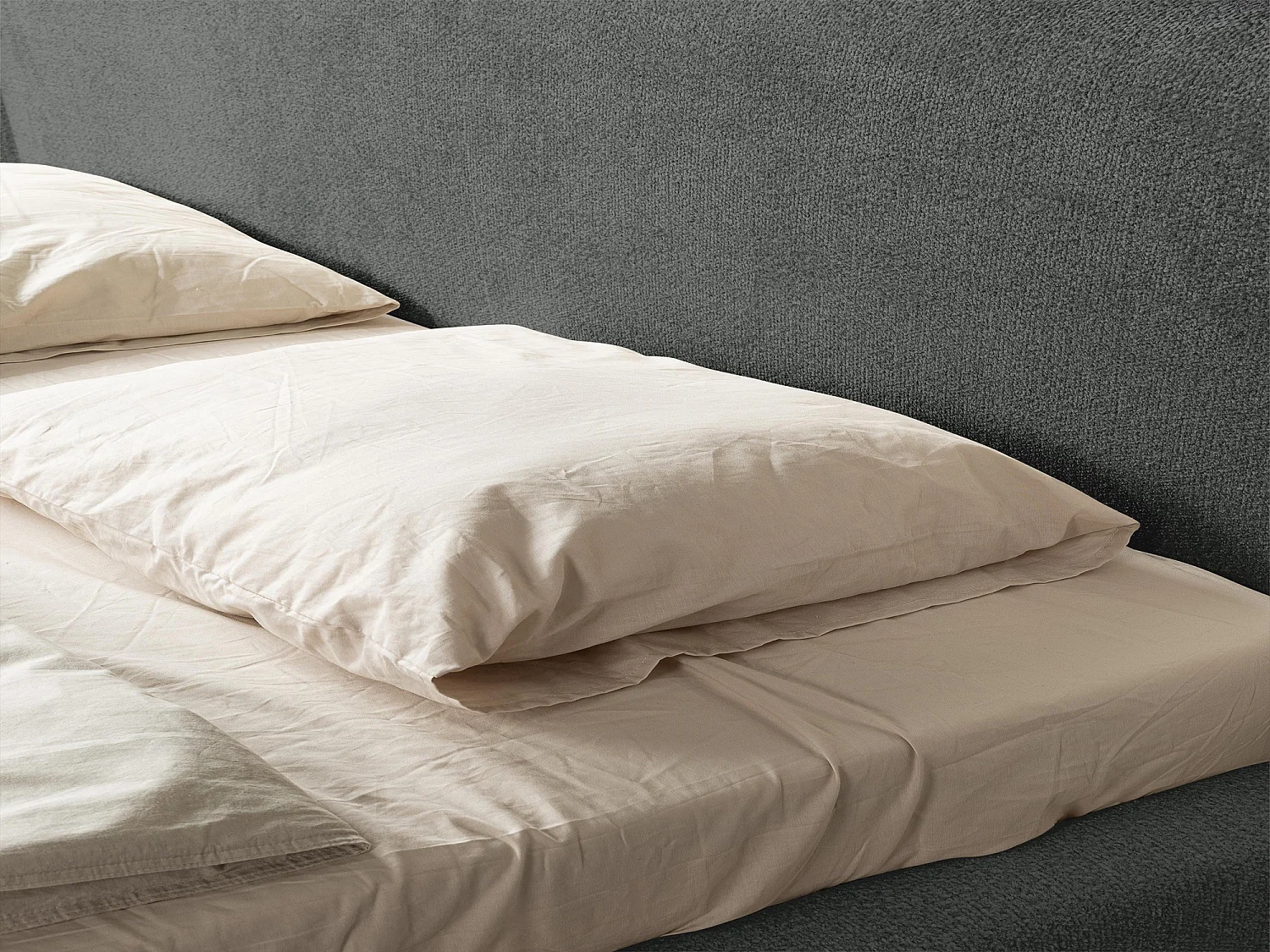 Lit rembourré avec rangement 208 x 224 - en Chenille - gris clair - MAKANA