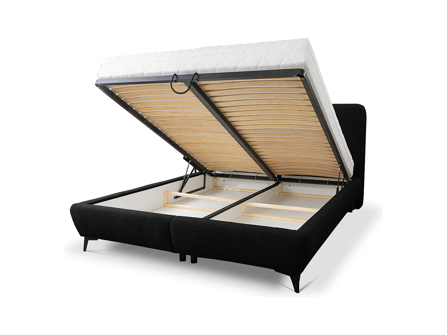 Lit rembourré avec rangement 177 x 223 - en Bouclé - noir - MAKAPU