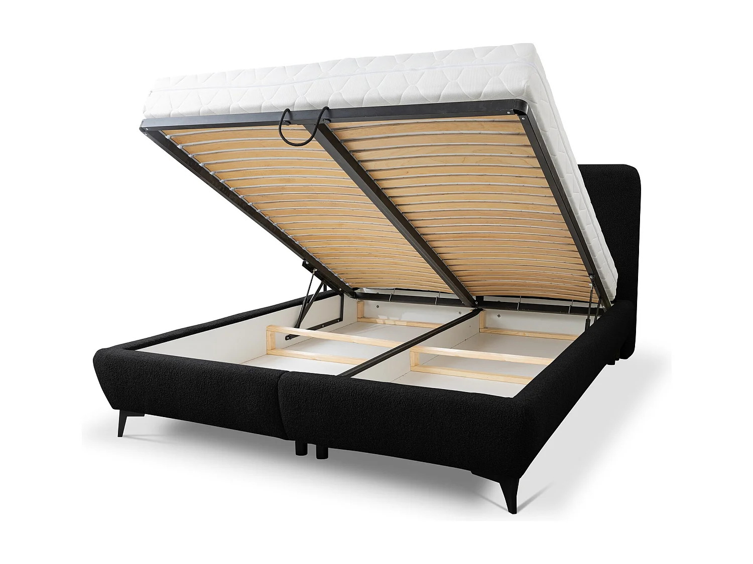 Lit rembourré avec rangement 177 x 223 - en Bouclé - noir - MAKAPU