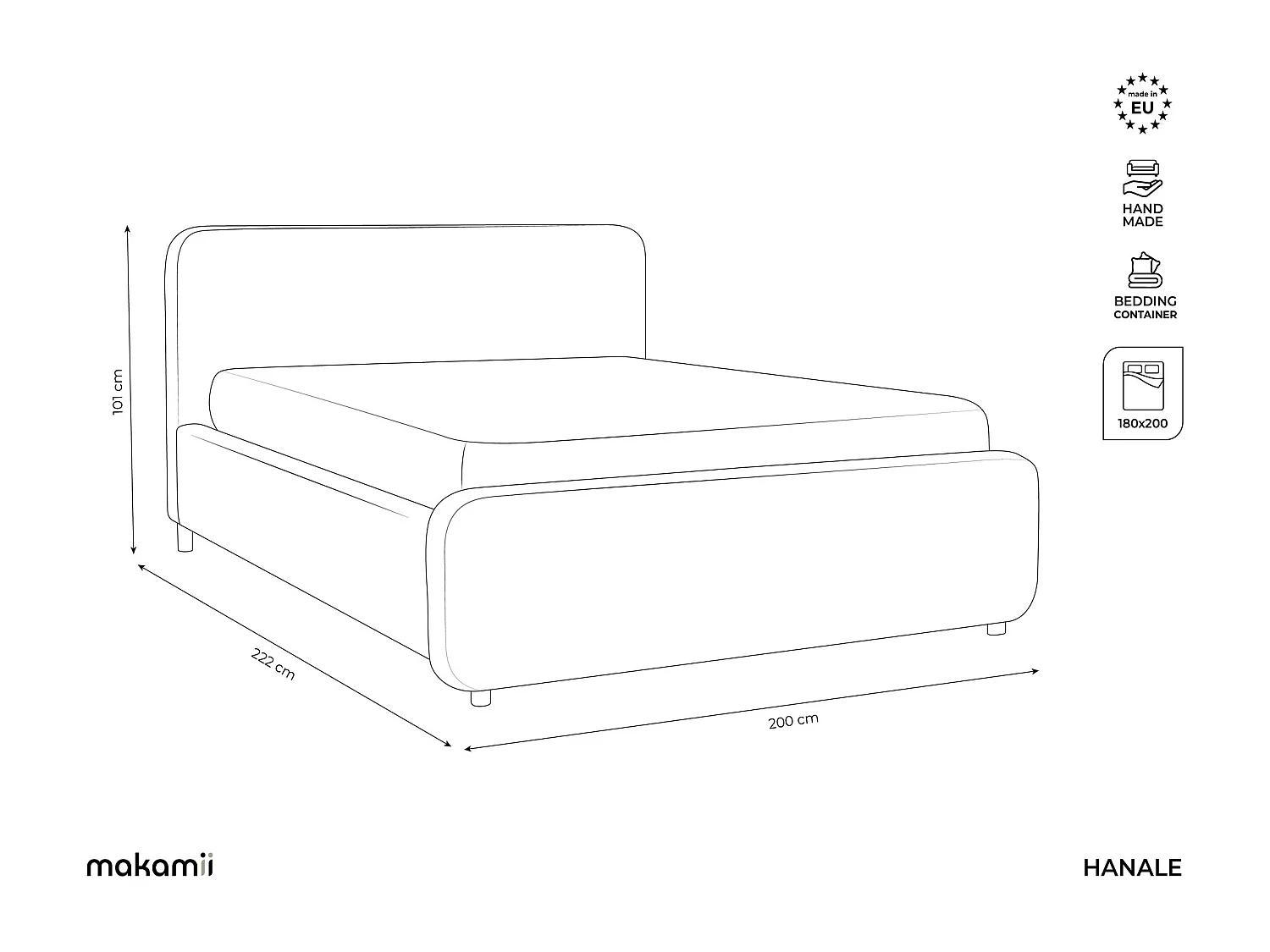 Lit rembourré avec rangement 200 x 222 - en Chenille - gris clair - HANALE
