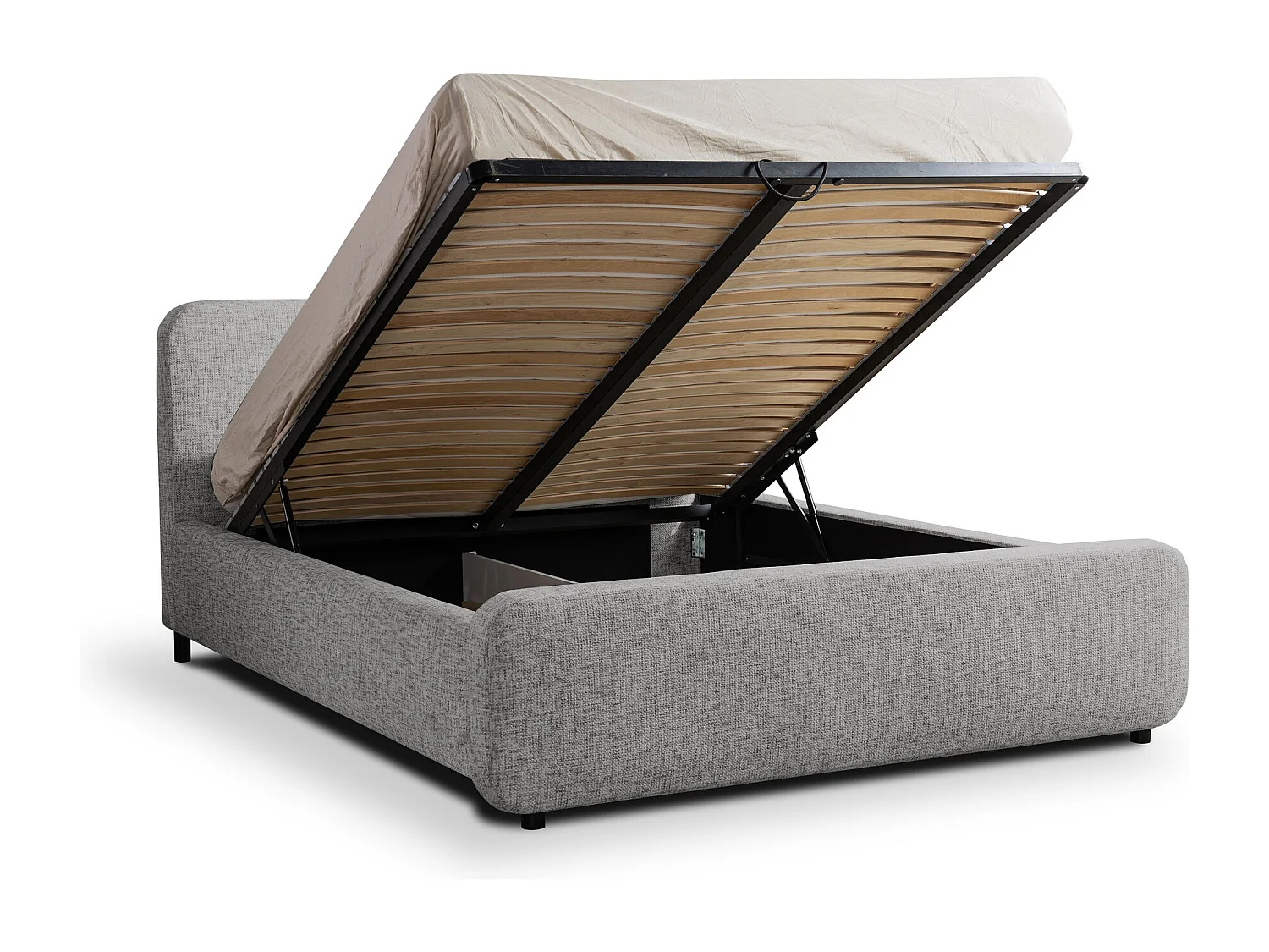 Lit rembourré avec rangement 200 x 222 - en Chenille - gris clair - HANALE