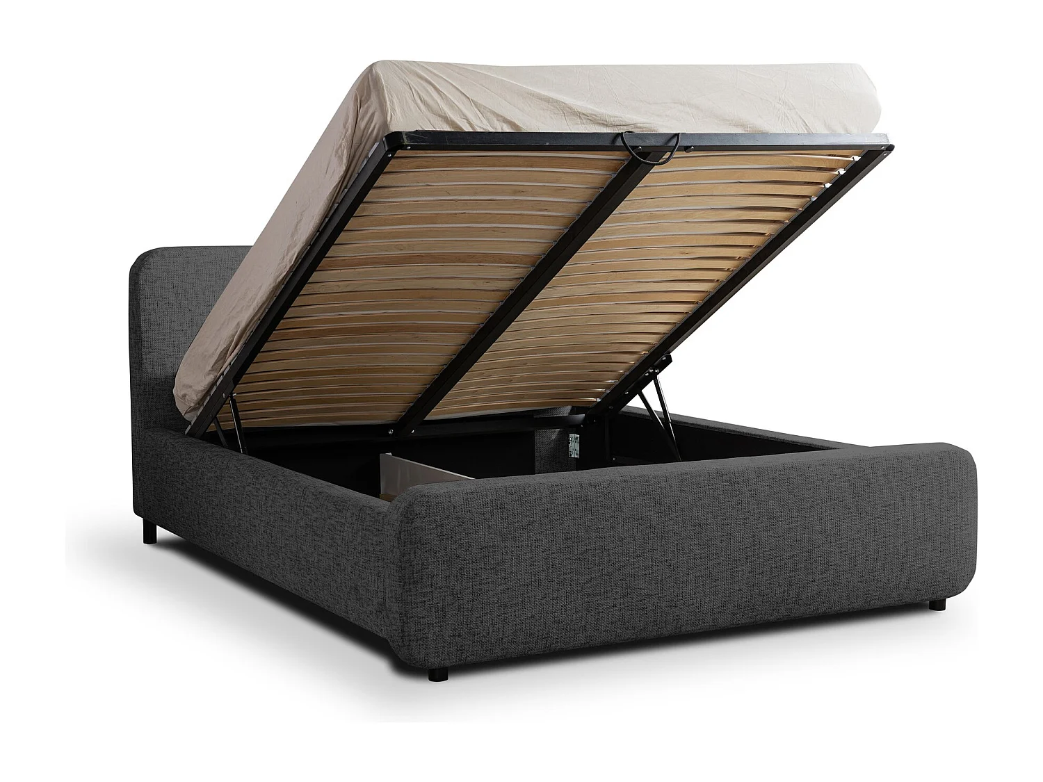 Lit rembourré avec rangement 180 x 222 - en Chenille - gris - HANALE