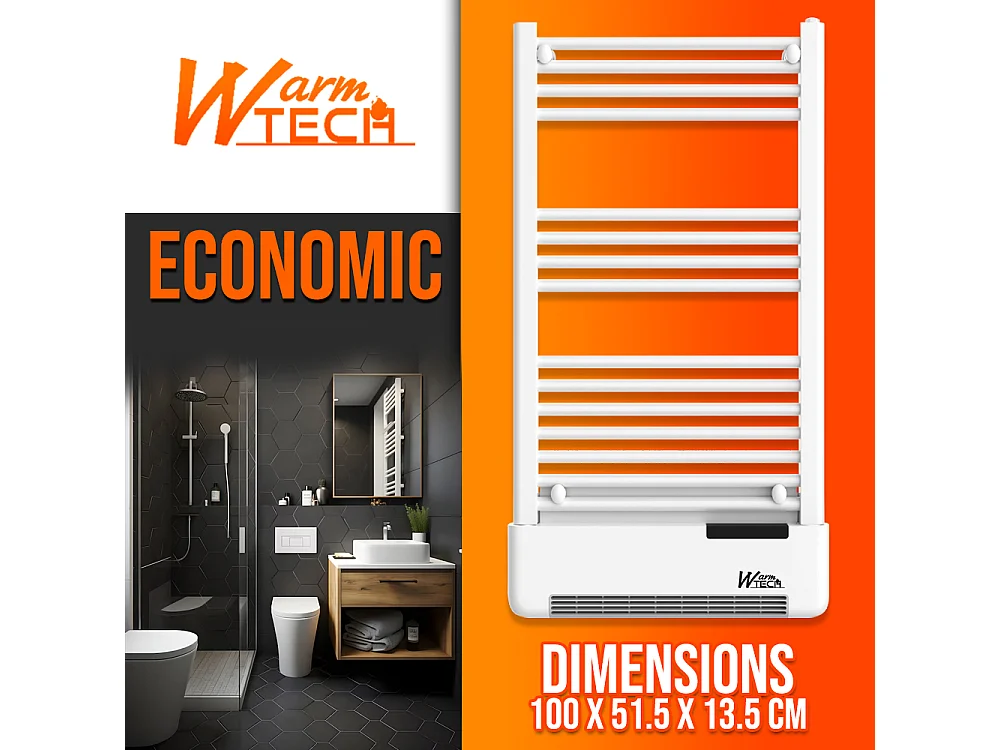 Handdoekdroger radiator Warm Tech met vloeistof 500 W + ventilator 1000 W