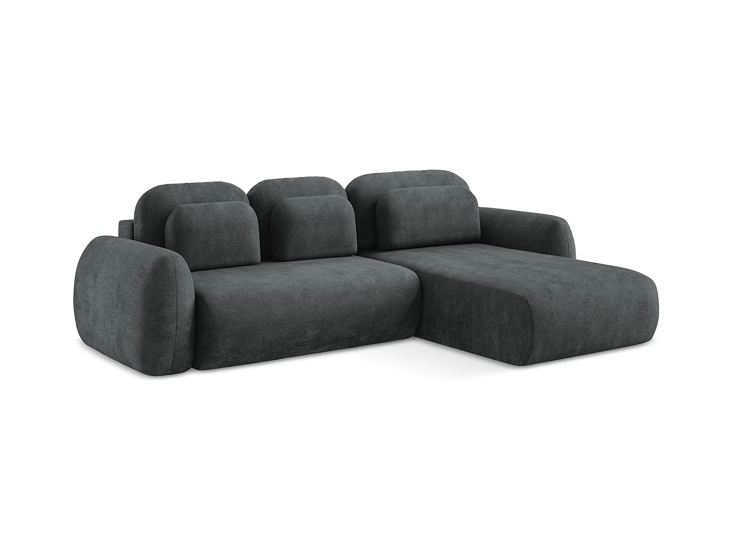 Canapé d'angle droit convertible en tissu chenille - gris foncé - LOHI