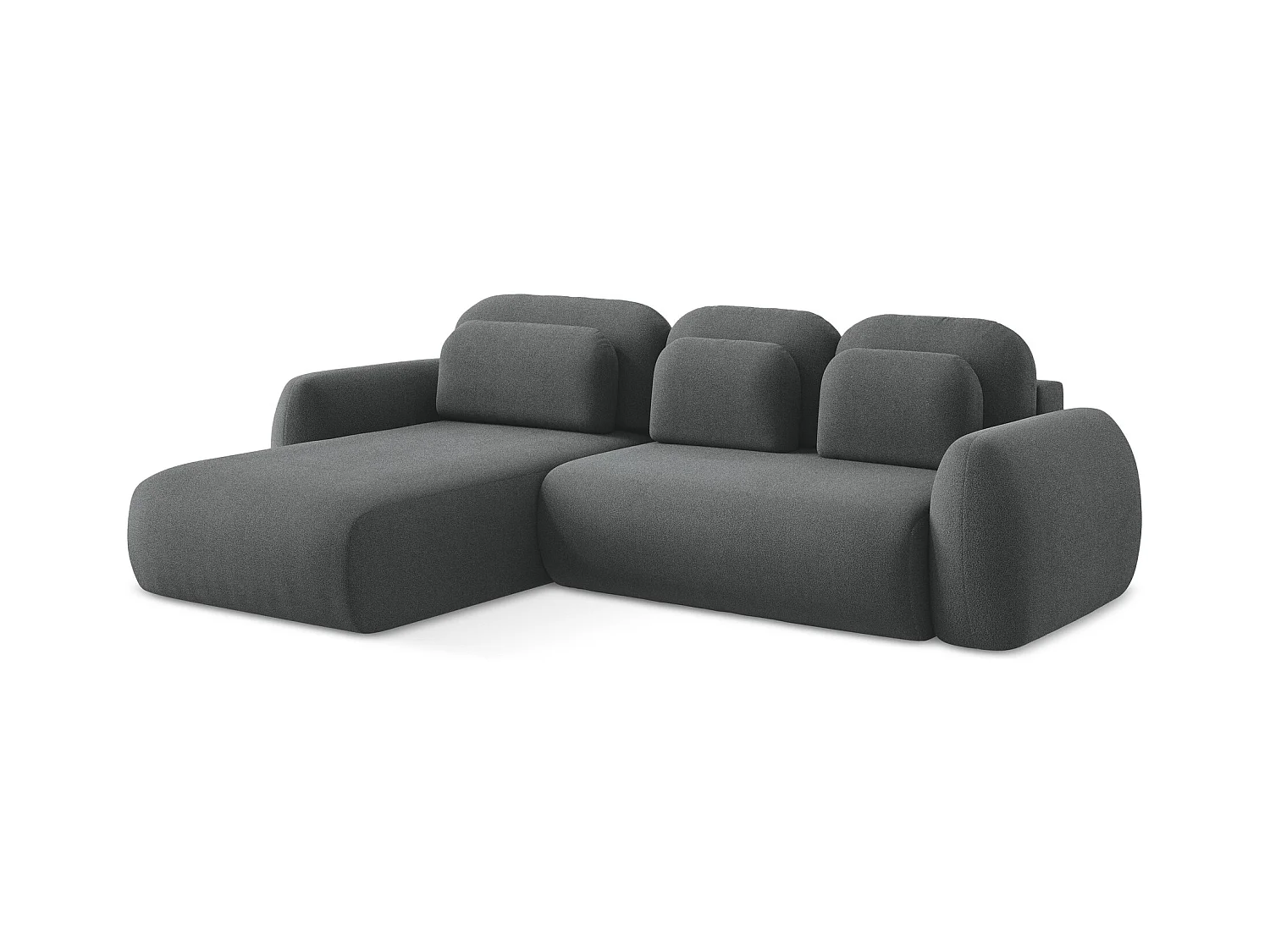Canapé d’angle 3 places gauche convertible en tissu bouclette - gris foncé - LOHI