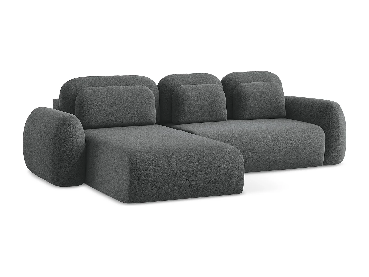 Canapé d’angle 3 places gauche convertible en tissu bouclette - gris foncé - LOHI