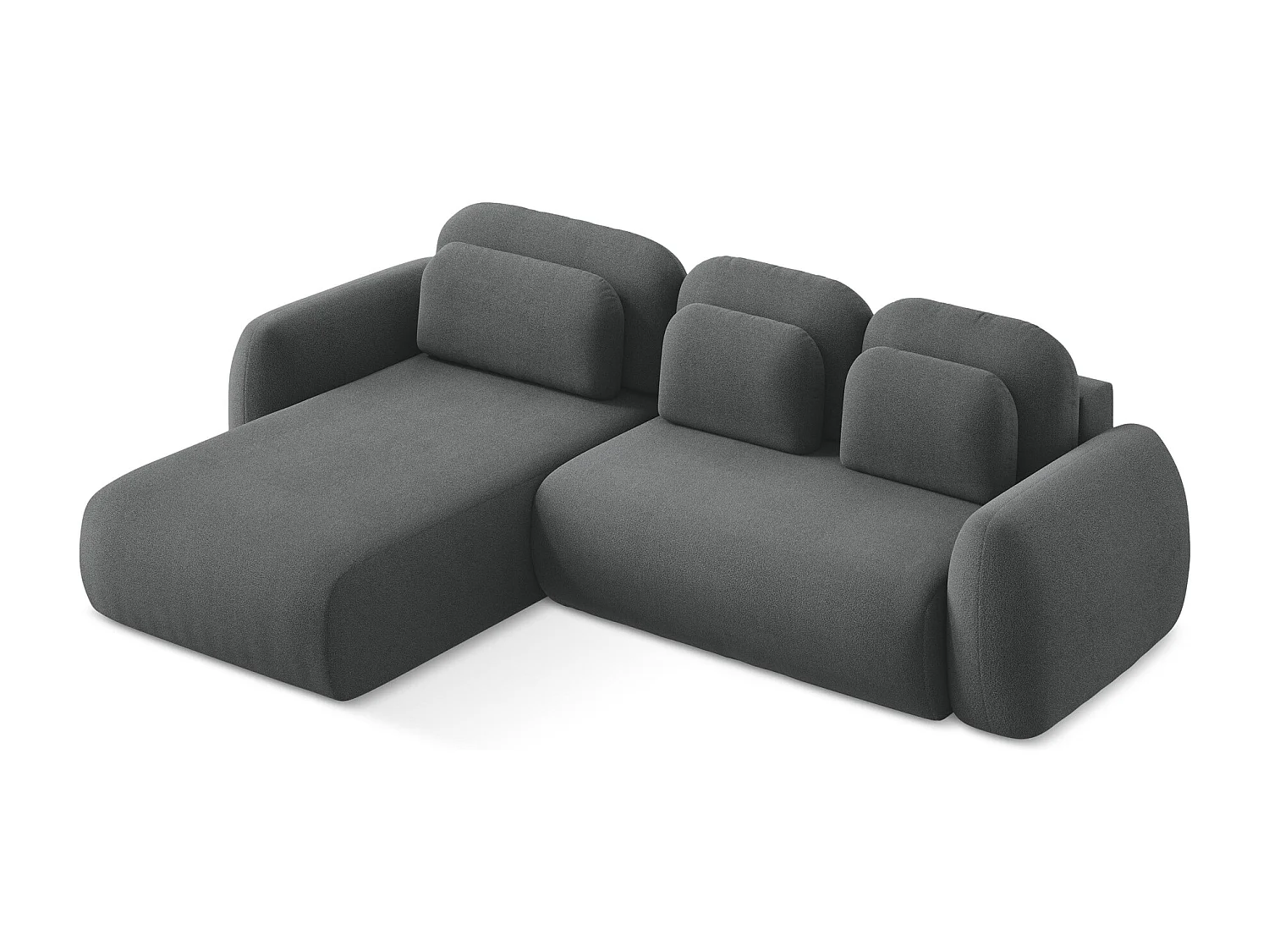 Canapé d’angle 3 places gauche convertible en tissu bouclette - gris foncé - LOHI