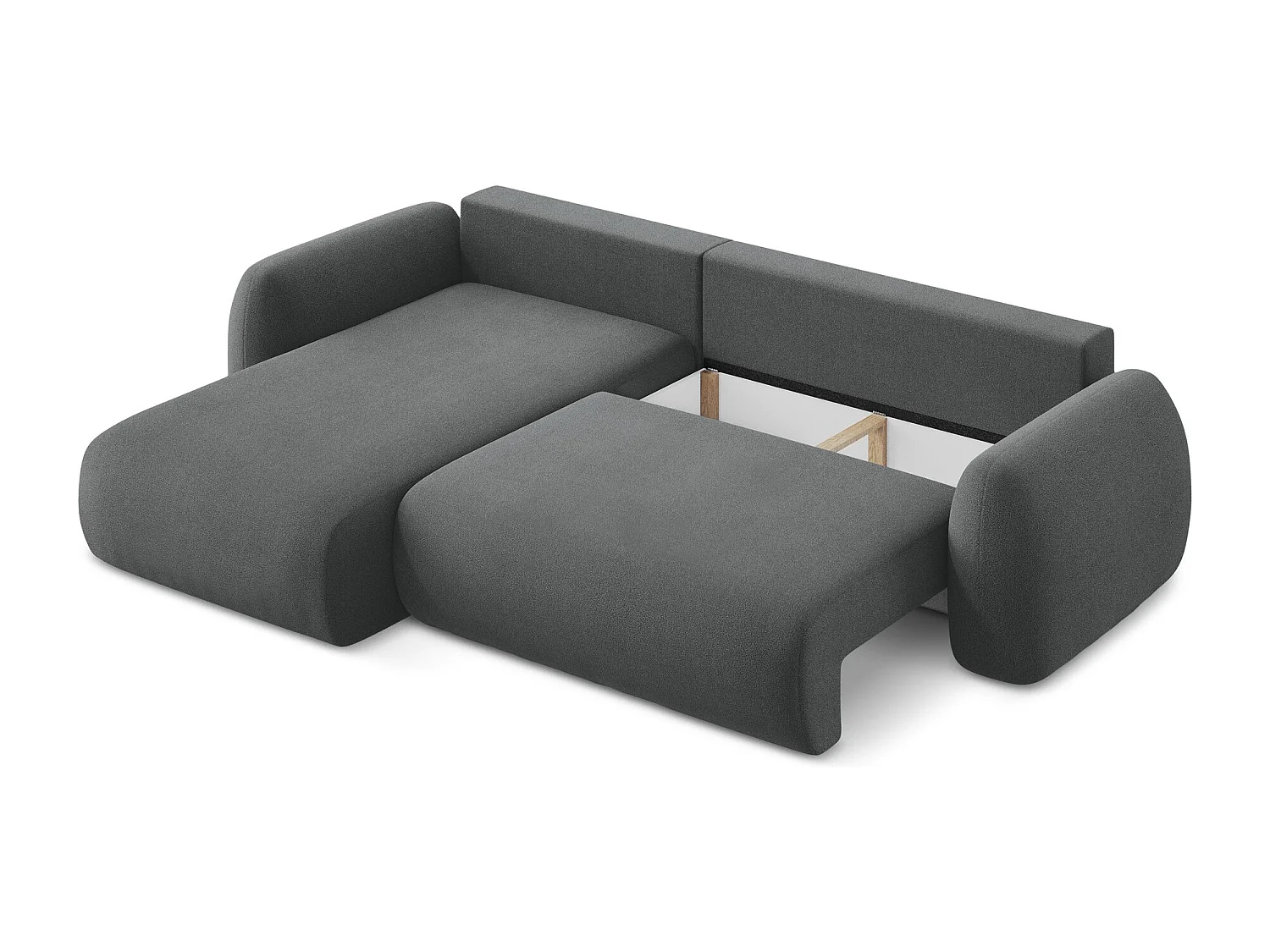 Canapé d’angle 3 places gauche convertible en tissu bouclette - gris foncé - LOHI