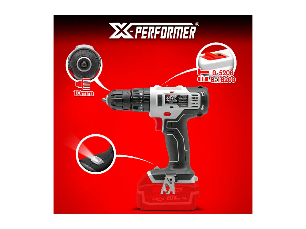 Perceuse visseuse à percussion 20V X-Performer avec batterie 4Ah et chargeur rapide 2H – Mandrin 10 mm