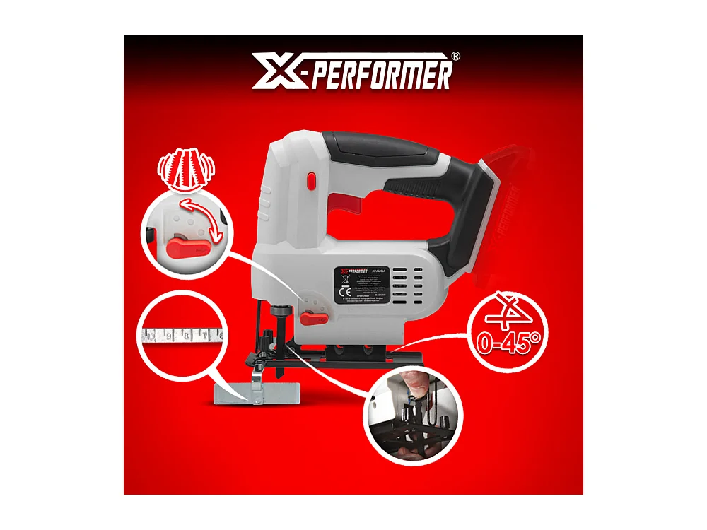 Scie sauteuse pendulaire sans fil 20V X-Performer – Coupe bois 51 mm / acier 2 mm – Avec batterie 2Ah et chargeur 1H