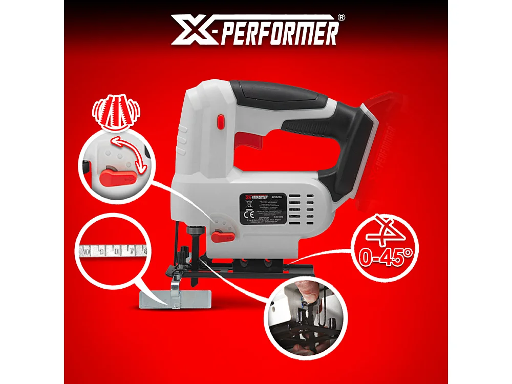 Scie sauteuse pendulaire sans fil 20V X-Performer – Coupe bois 51 mm / acier 2 mm – Avec batterie 2Ah et chargeur 1H