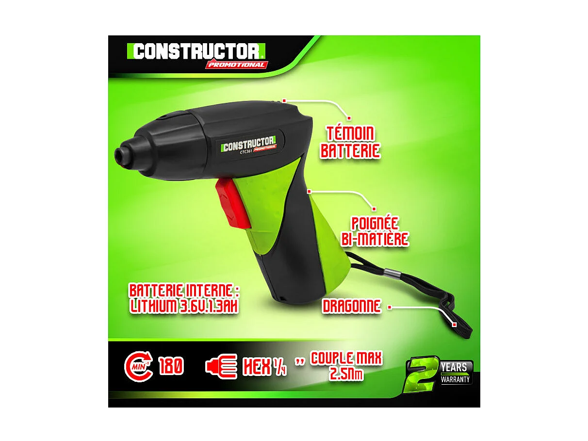 Tournevis rechargeable 3,6 V Lithium 1,3 Ah - Constructor