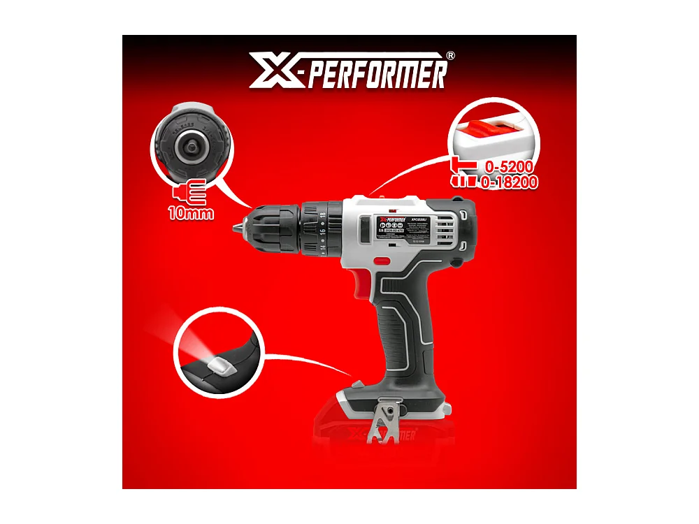 Perceuse-schroevendraaier met klopfunctie 20V X-Performer met 2Ah batterij en 1H snellader