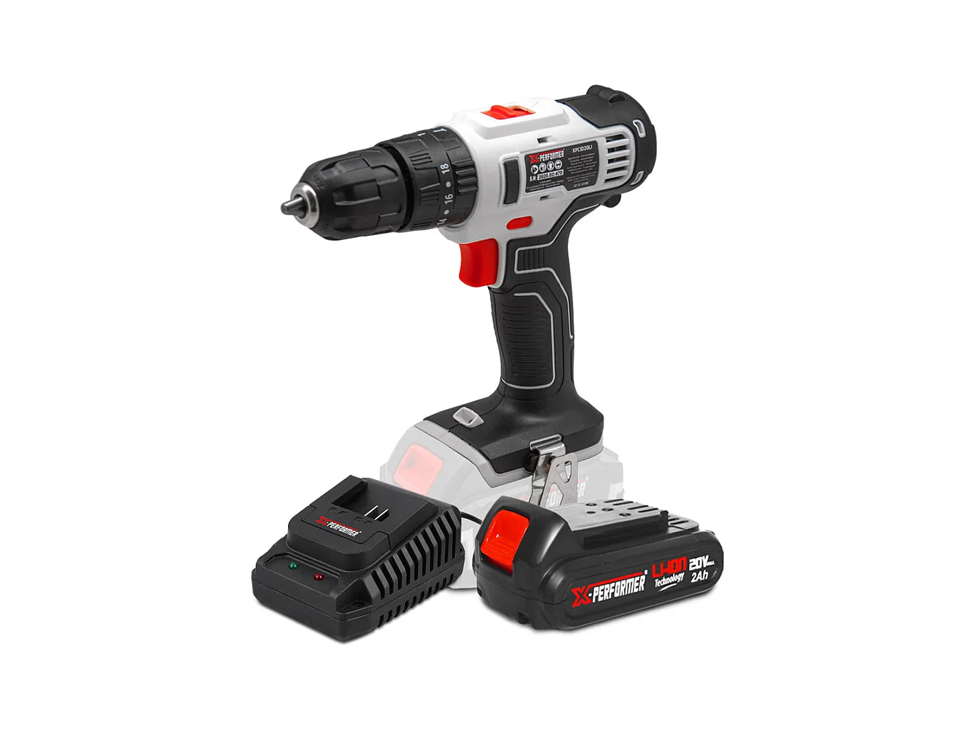 Perceuse-schroevendraaier met klopfunctie 20V X-Performer met 2Ah batterij en 1H snellader