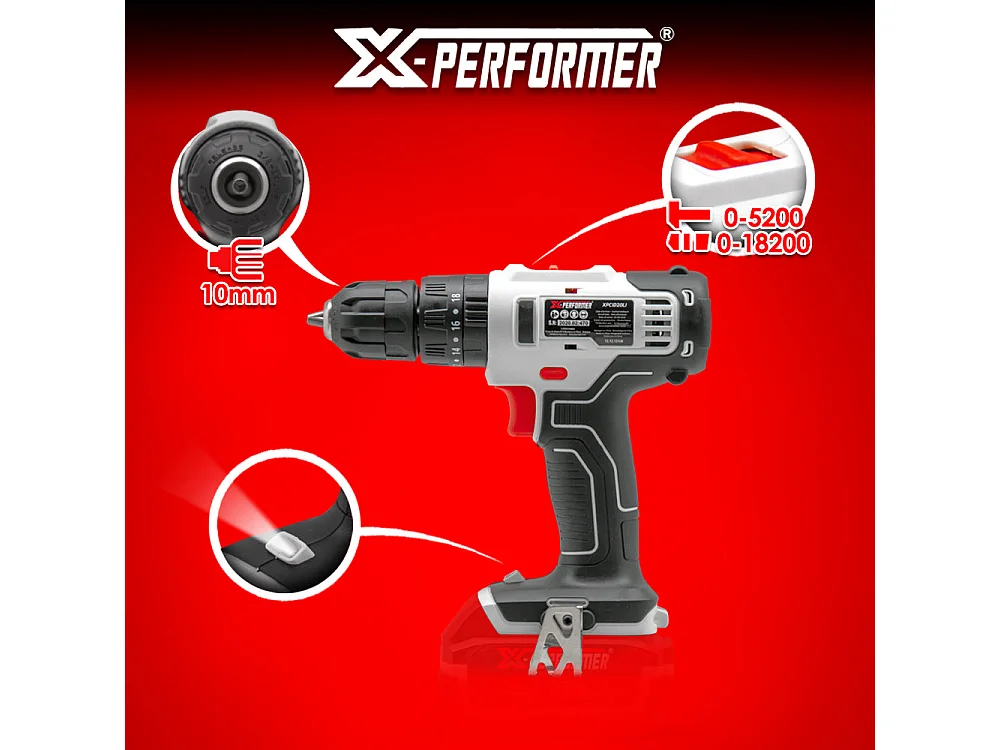 Perceuse-schroevendraaier met klopfunctie 20V X-Performer met 2Ah batterij en 1H snellader