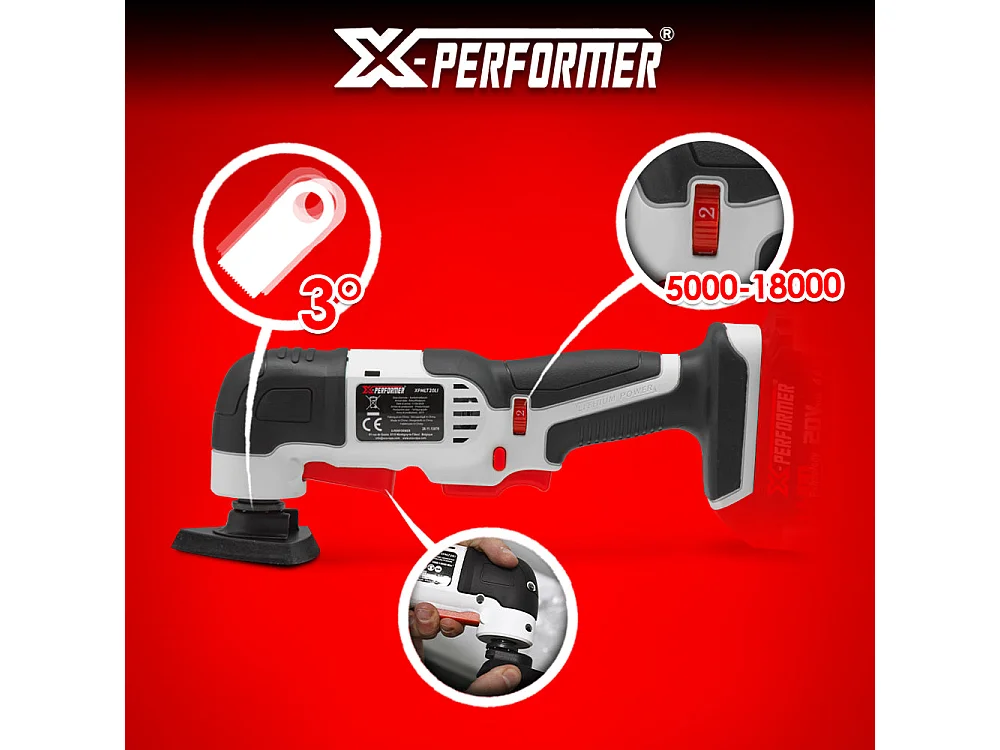 Outil multifonctions sans fil 20V X-Performer avec batterie 2Ah et chargeur rapide 1H