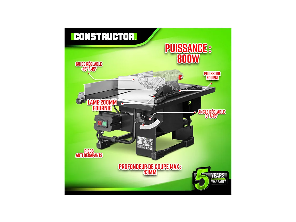 Scie circulaire sur table Constructor 800 W - 200 mm