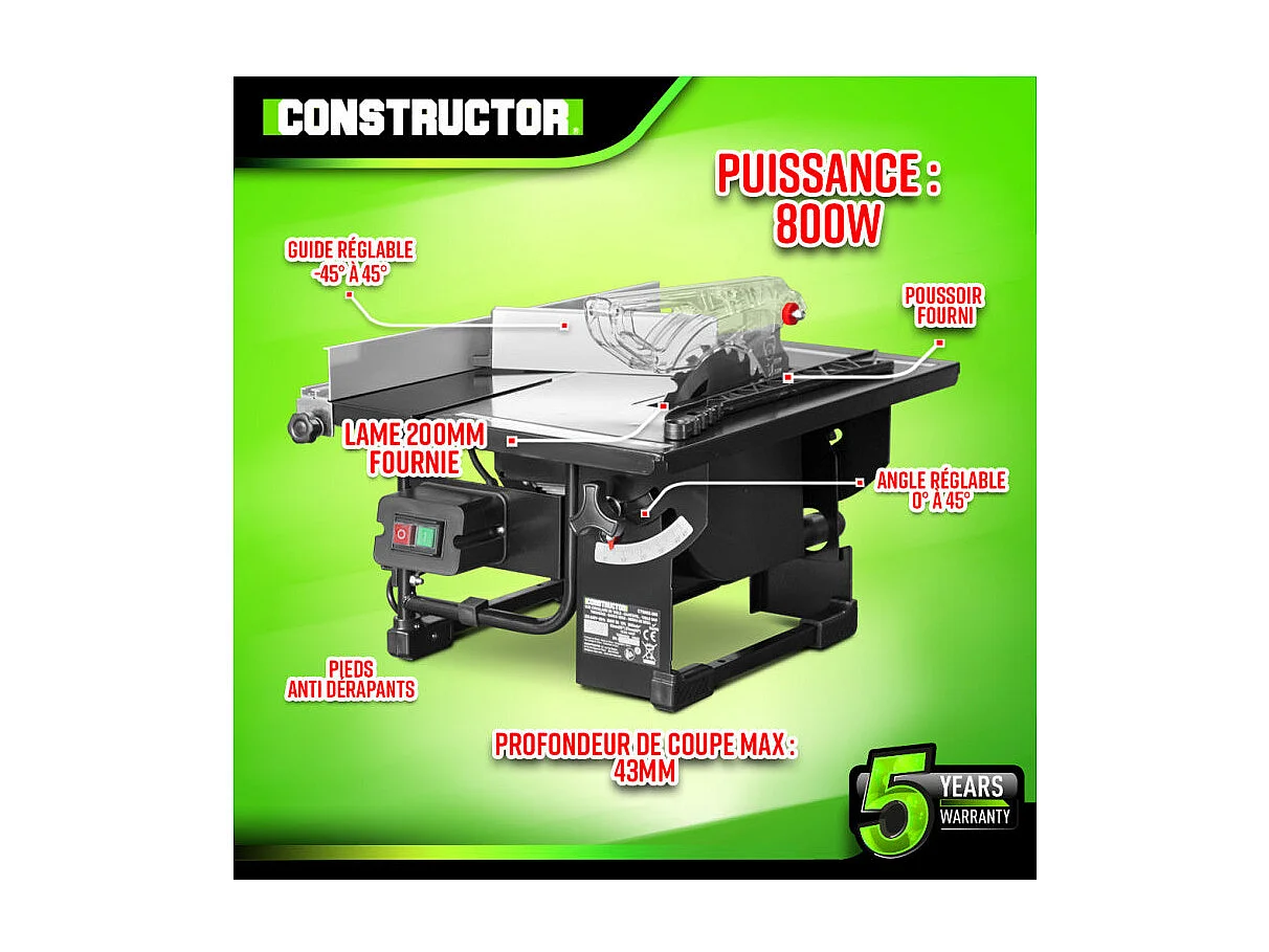 Scie circulaire sur table Constructor 800 W - 200 mm