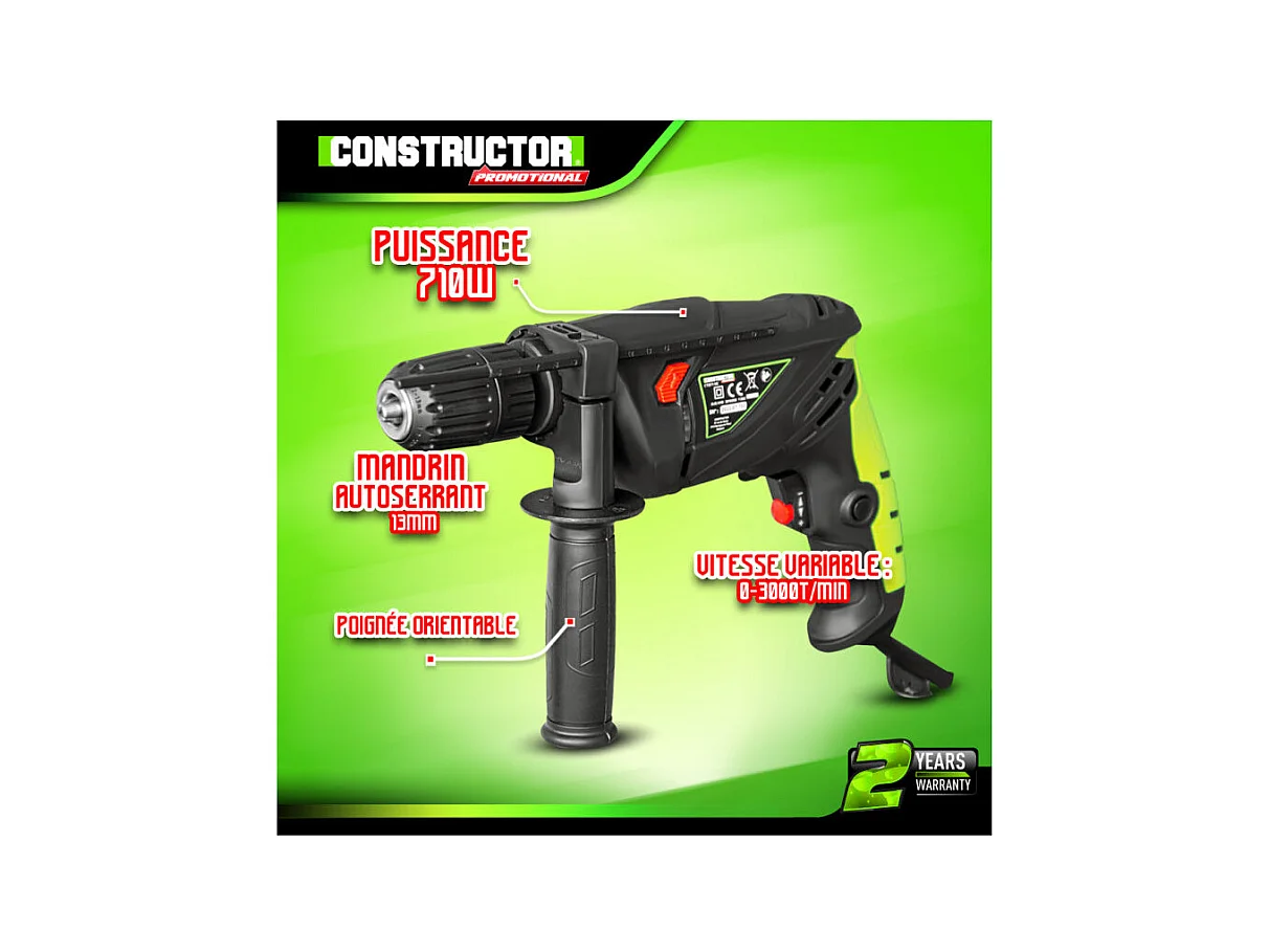 Perceuse percussion Constructor 710 W - Mandrin autoserrant 13 mm
