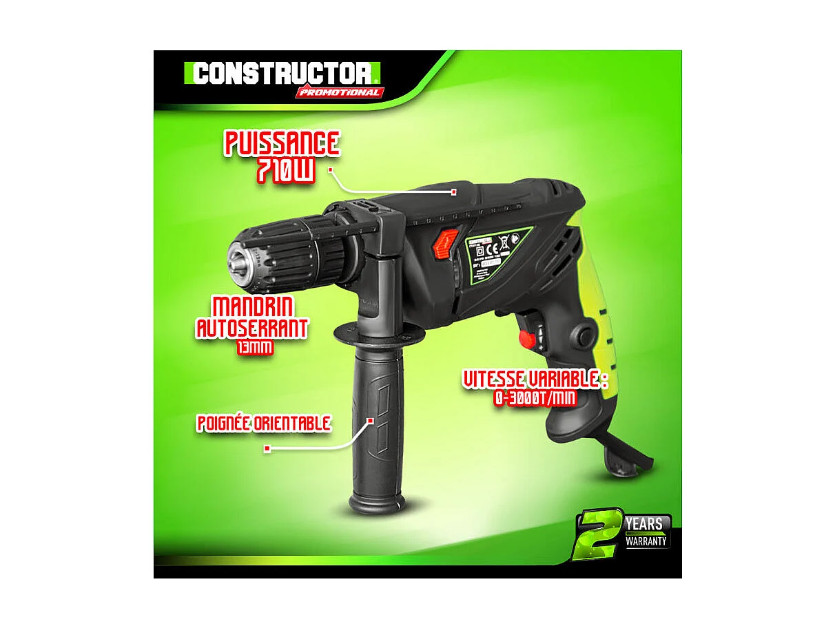 Perceuse percussion Constructor 710 W - Mandrin autoserrant 13 mm