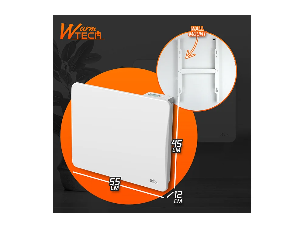 Radiateur à inertie céramique 1000 W mural – Blanc – Thermostat LCD