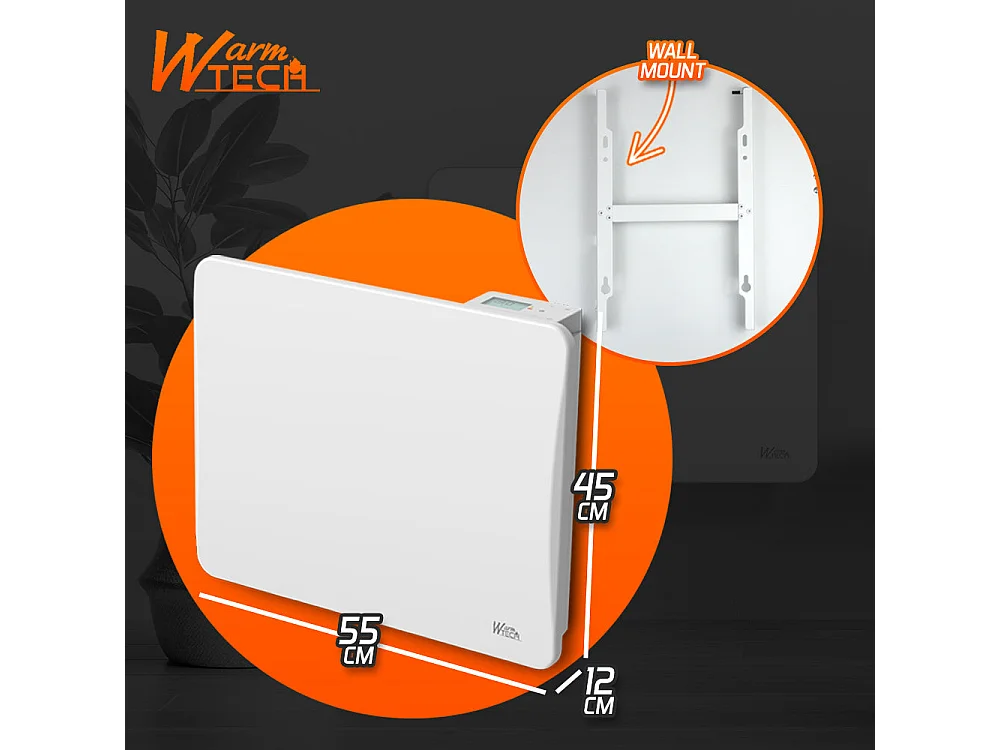 Radiateur à inertie céramique 1000 W mural – Blanc – Thermostat LCD