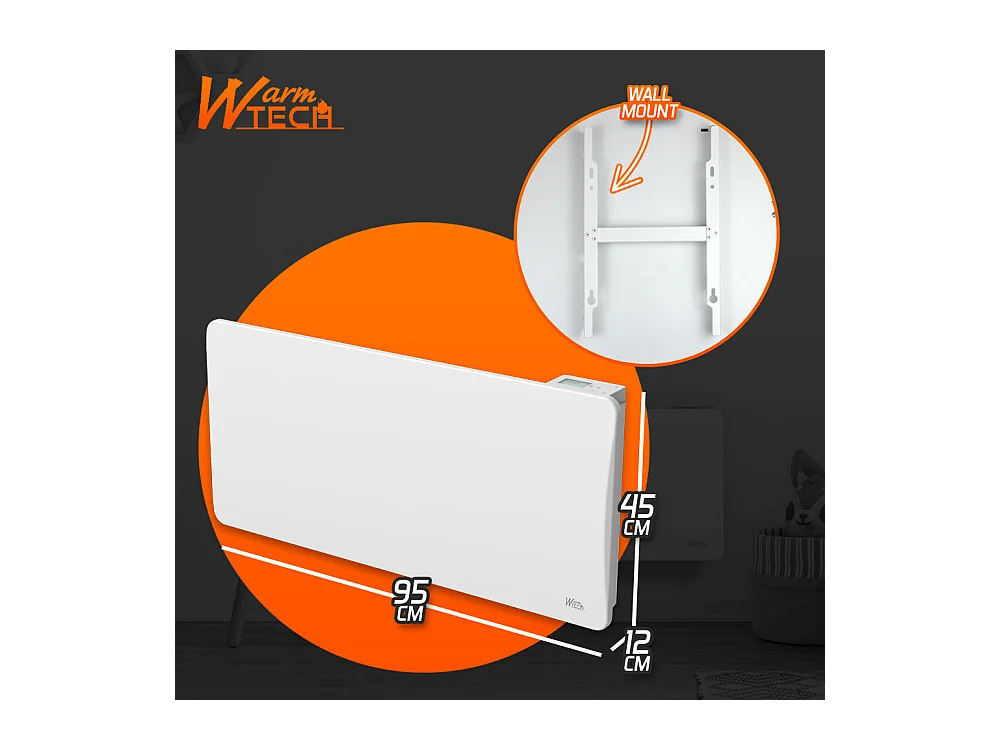 Radiateur à inertie céramique 2000 W, mural, blanc - Thermostat LCD