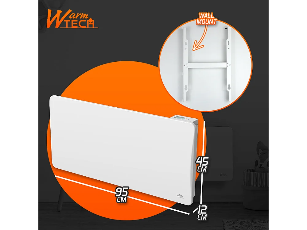 Radiateur à inertie céramique 2000 W, mural, blanc - Thermostat LCD