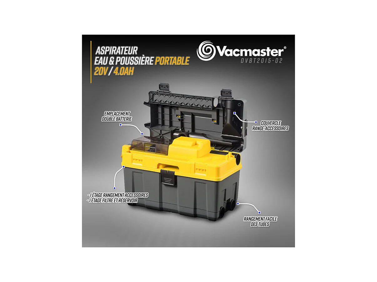 Aspirateur eau et poussières rechargeable 20V avec fonction soufflerie - Vacmaster Professional