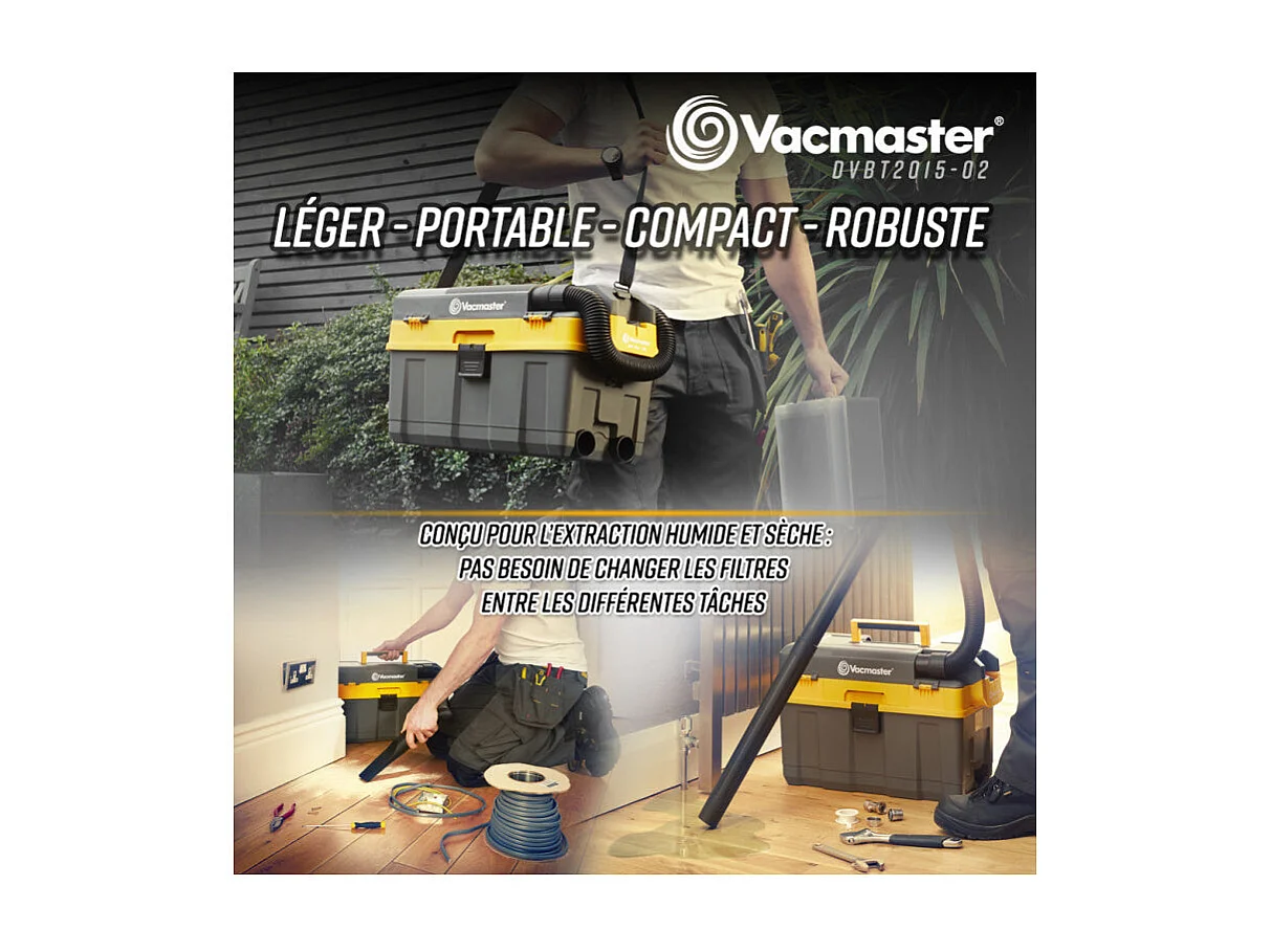 Aspirateur eau et poussières rechargeable 20V avec fonction soufflerie - Vacmaster Professional