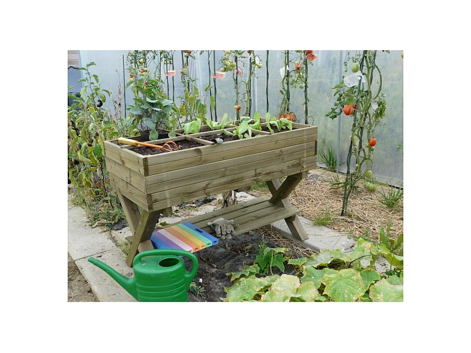 Potager sur pieds 1200 x 600 x 900 mm avec croisillons, g√©otextile et tablette - Solid