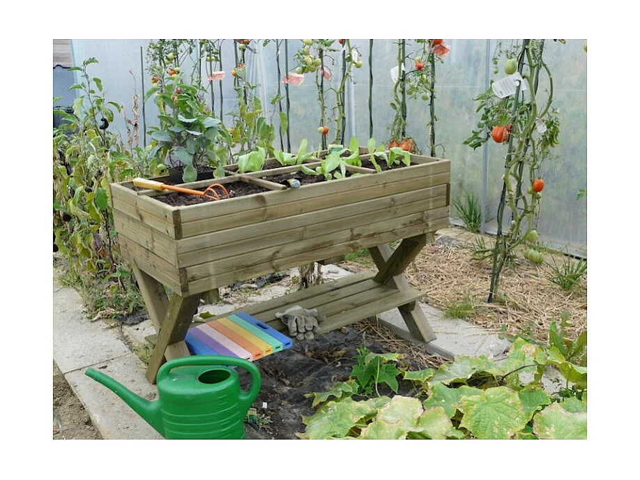Potager sur pieds 1200 x 600 x 900 mm avec croisillons, g√©otextile et tablette - Solid