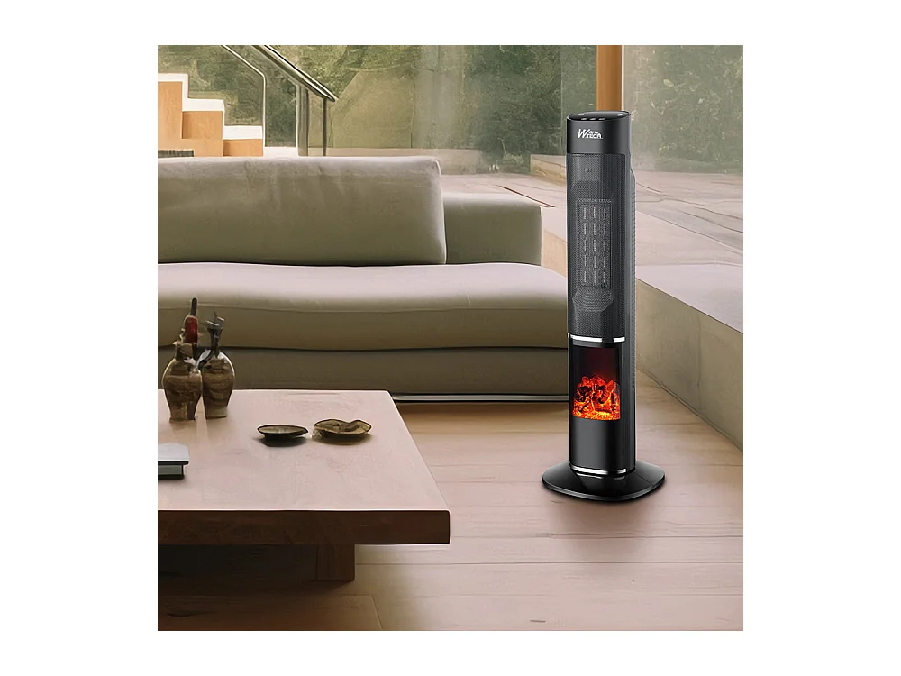 Radiateur céramique oscillant 2000 W avec effet flamme - Noir