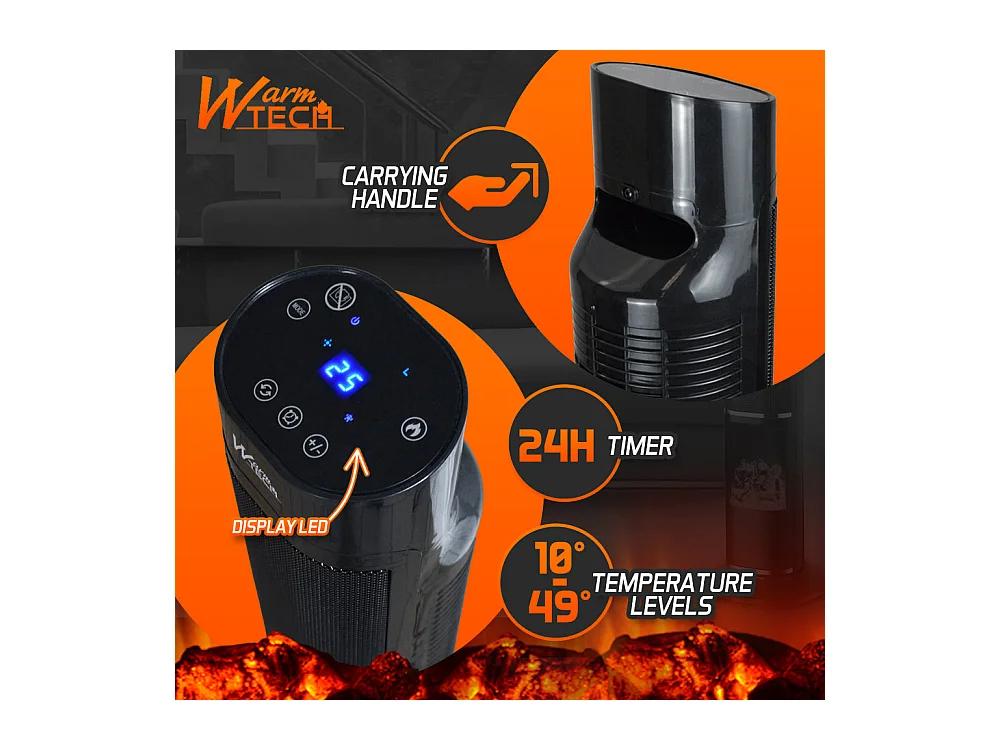 Radiateur céramique oscillant 2000 W avec effet flamme - Noir