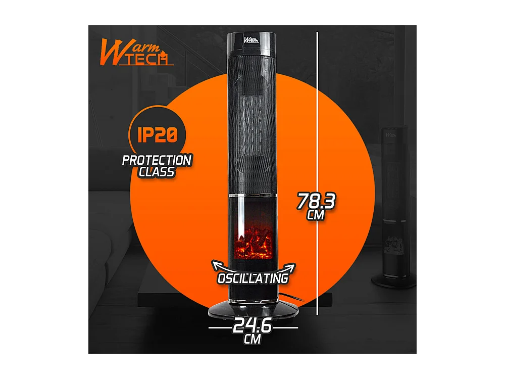Radiateur céramique oscillant 2000 W avec effet flamme - Noir