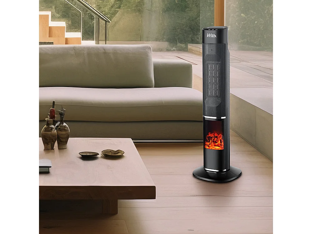 Radiateur céramique oscillant 2000 W avec effet flamme - Noir