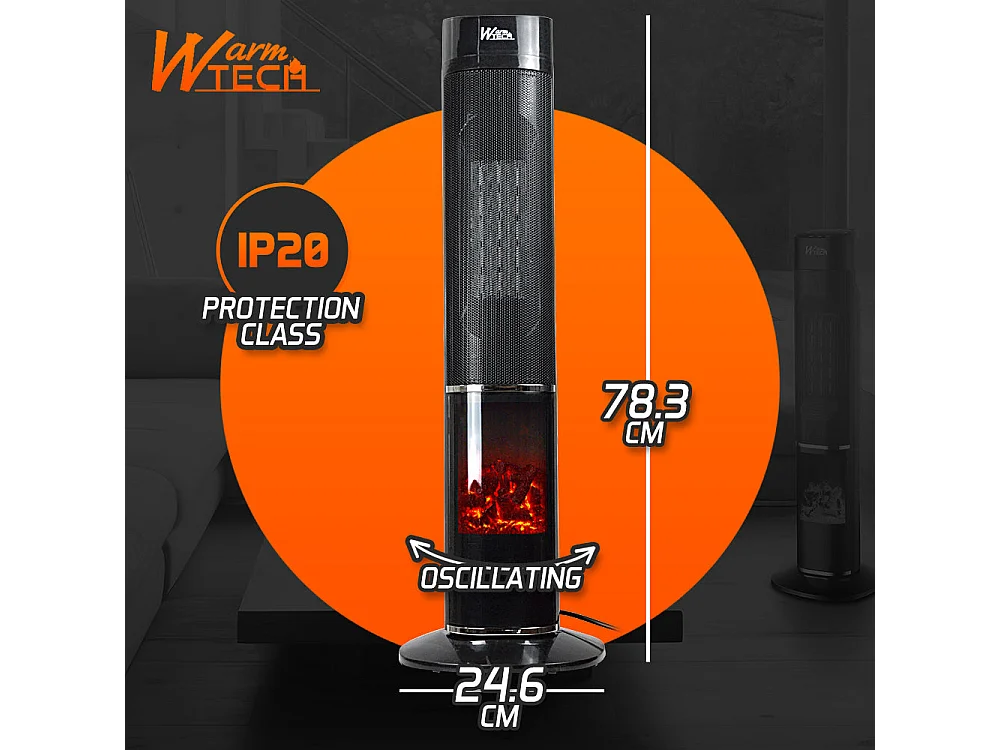 Radiateur céramique oscillant 2000 W avec effet flamme - Noir
