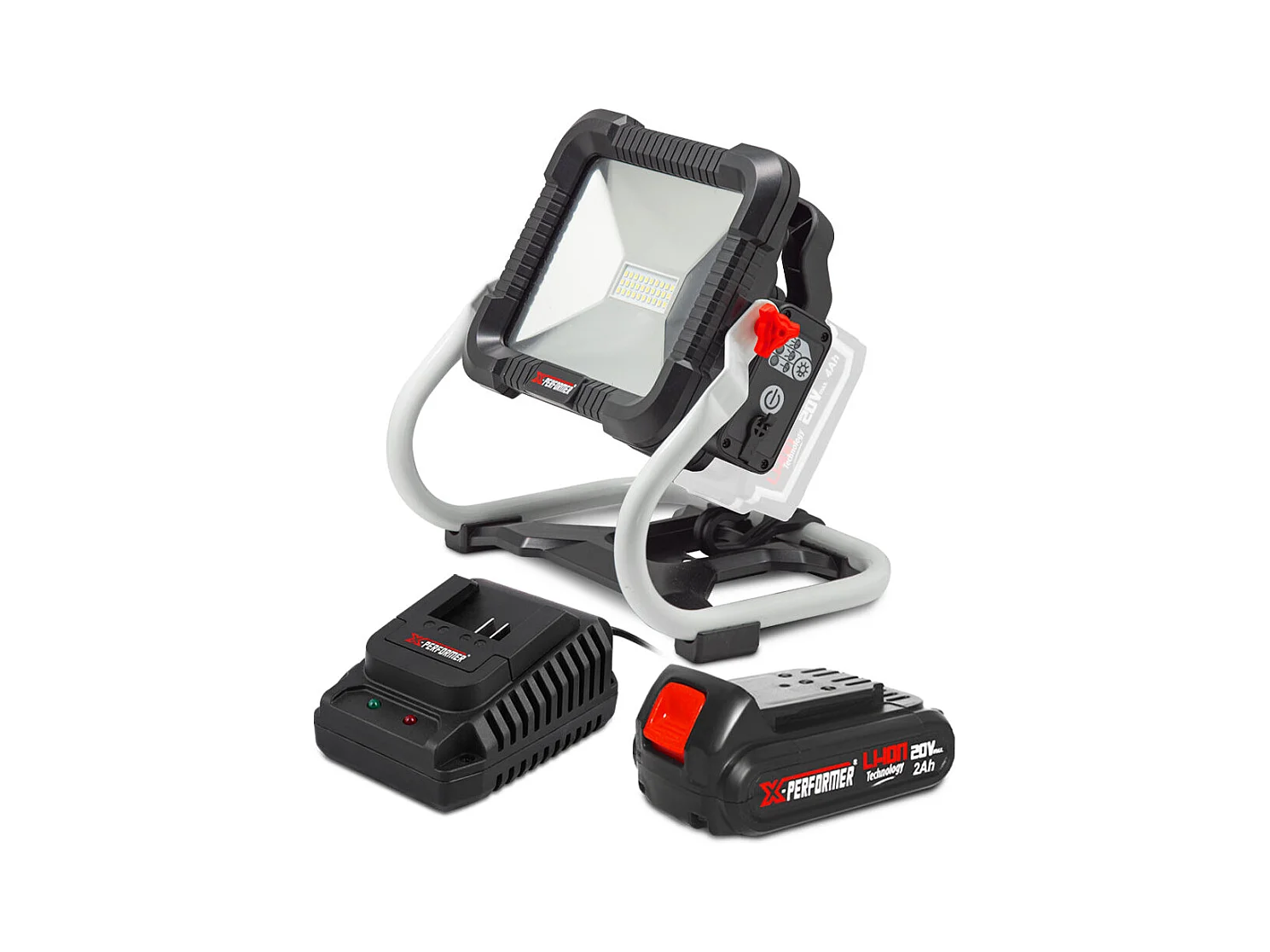 Projecteur LED de chantier 20V X-Performer avec batterie 2Ah et chargeur rapide 1H