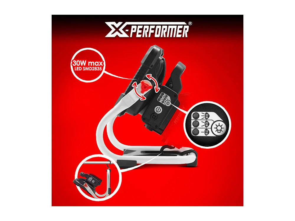 Projecteur LED de chantier 20V X-Performer avec batterie 2Ah et chargeur rapide 1H