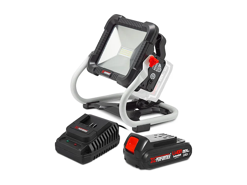 Projecteur LED de chantier 20V X-Performer avec batterie 2Ah et chargeur rapide 1H