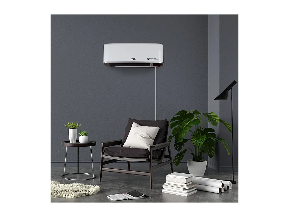 Radiateur céramique mural 2000 W avec télécommande et timer – Blanc