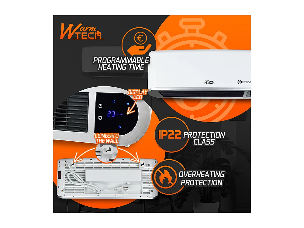Radiateur céramique mural 2000 W avec télécommande et timer – Blanc