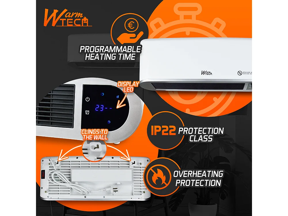 Keramische wandradiator 2000 W met afstandsbediening en timer - Wit